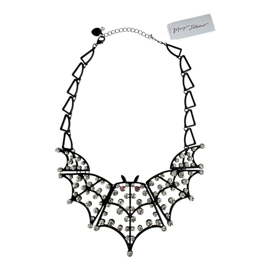 Betsey Johnson Rhinestone Bat Statement Necklace Black Gothic Halloween