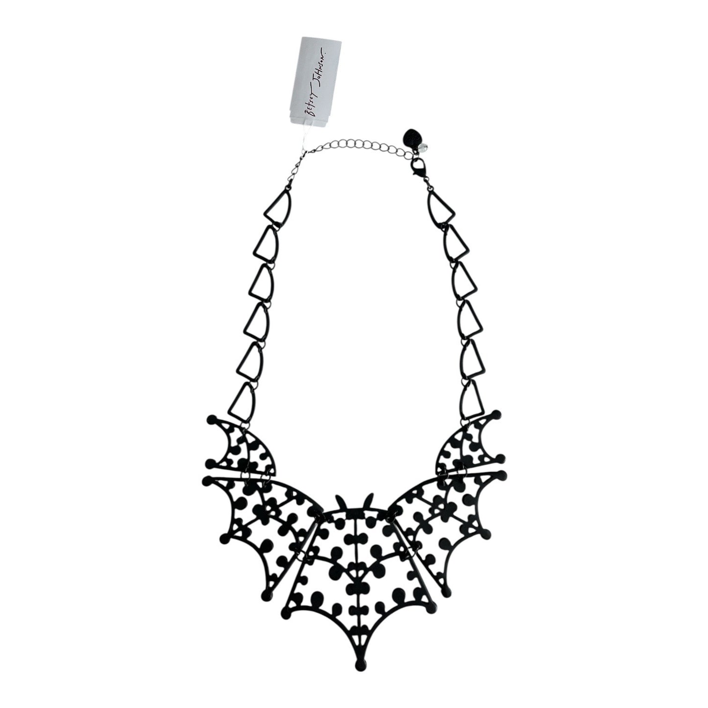 Betsey Johnson Rhinestone Bat Statement Necklace Black Gothic Halloween