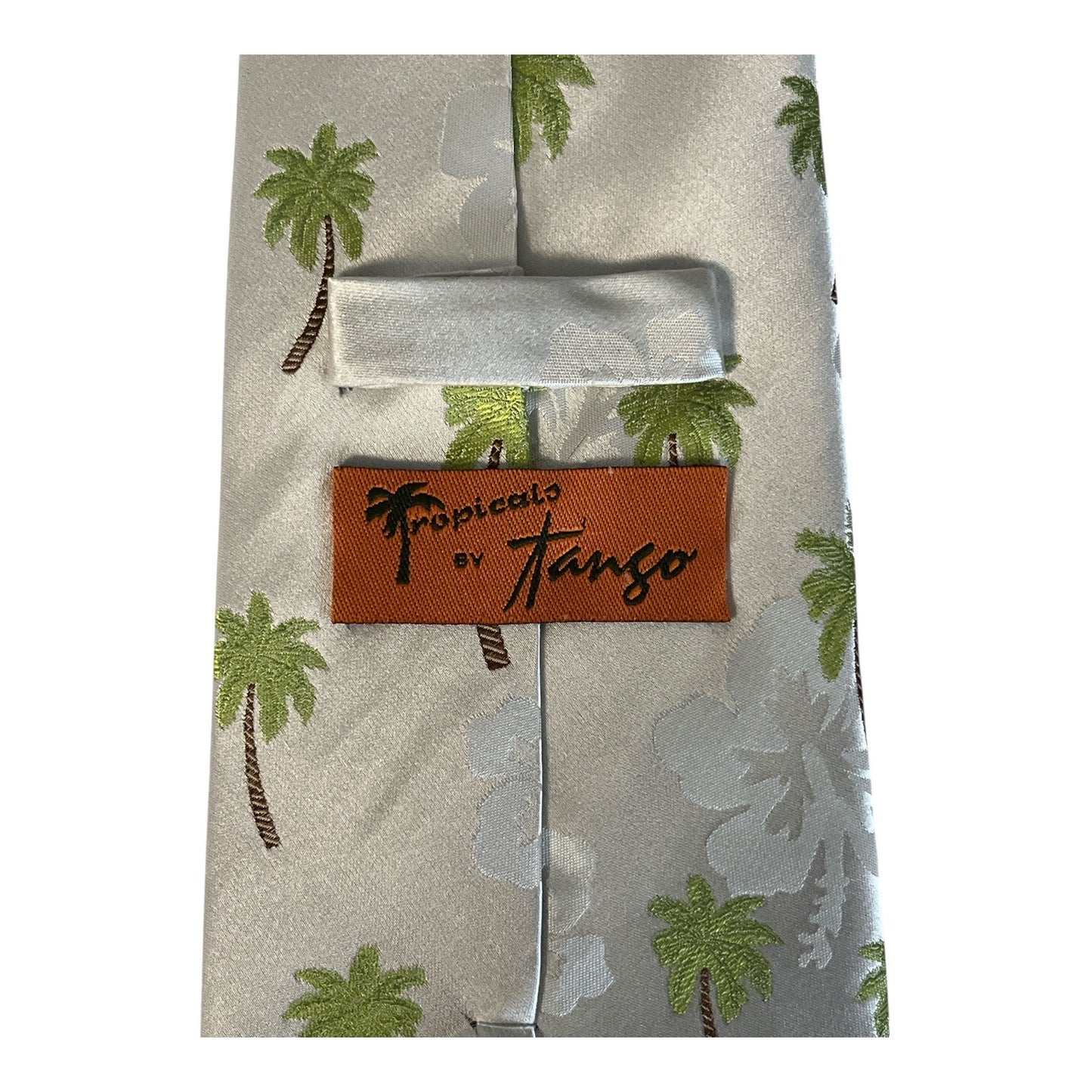 Tropicals by Tango Silk Necktie – Shimmery Palm Tree & Hibiscus Pattern