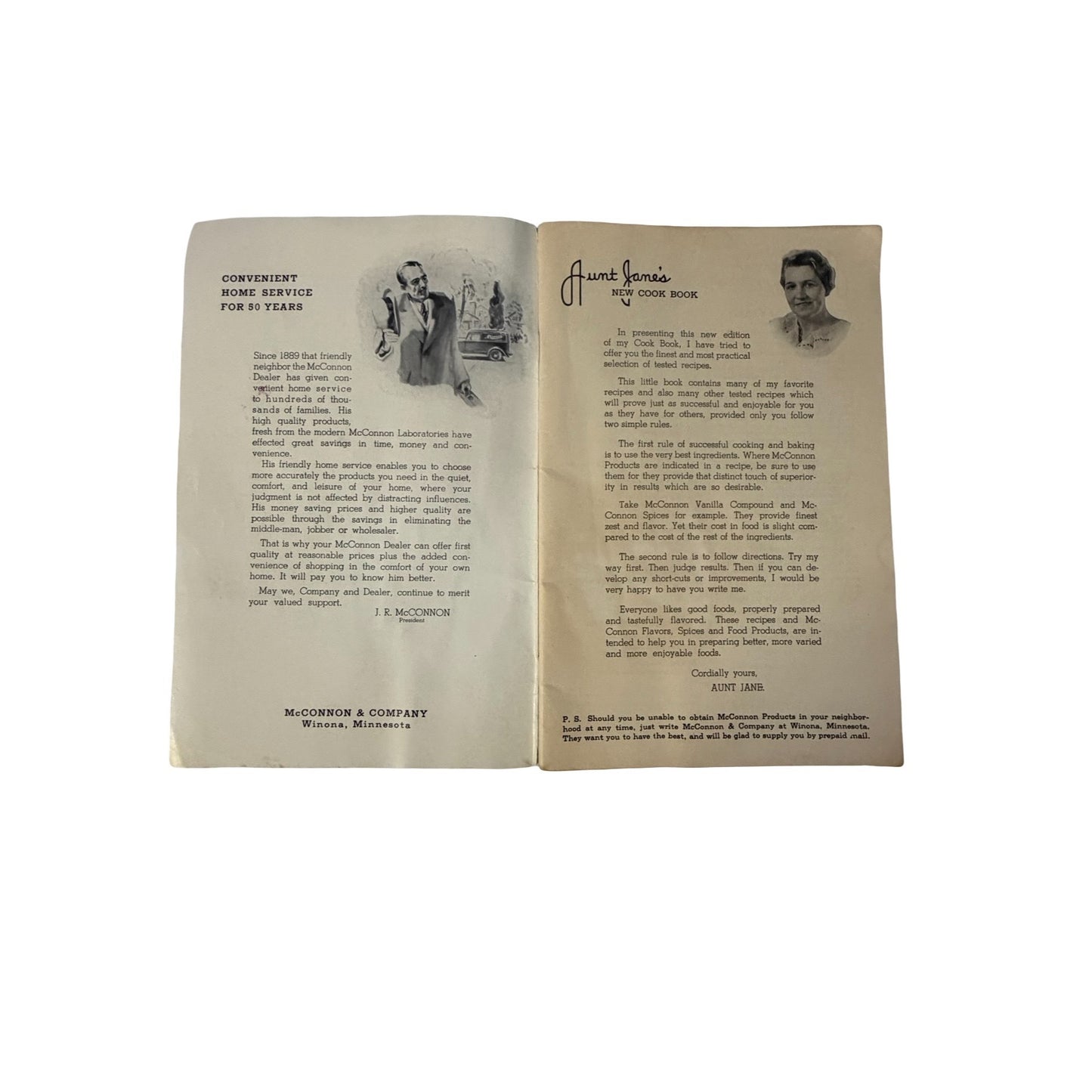 Vintage Aunt Jane's Cook Book McConnon Products Recipe Booklet 48 Pages 1930s Advertising