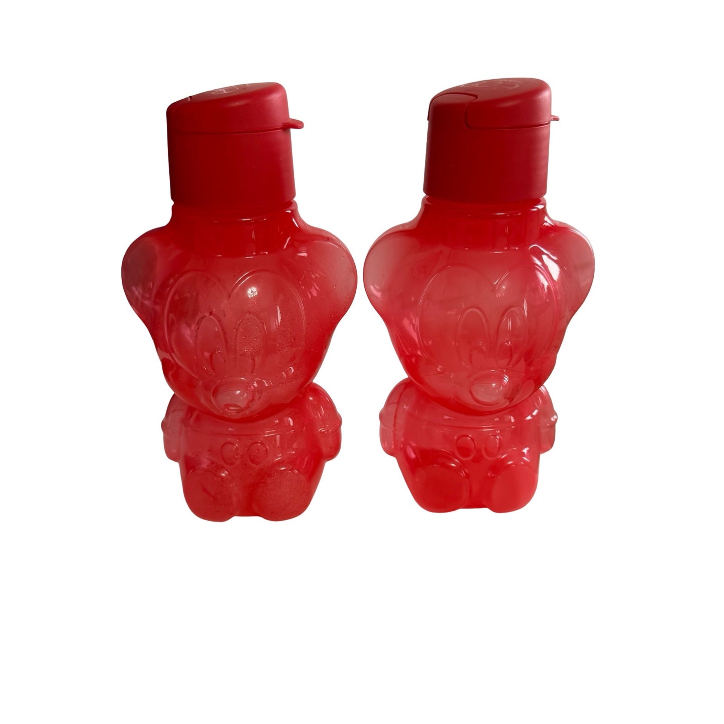 Vintage Tupperware Mickey Mouse Water Bottles Set of 2 Red Disney Kids Drink Containers