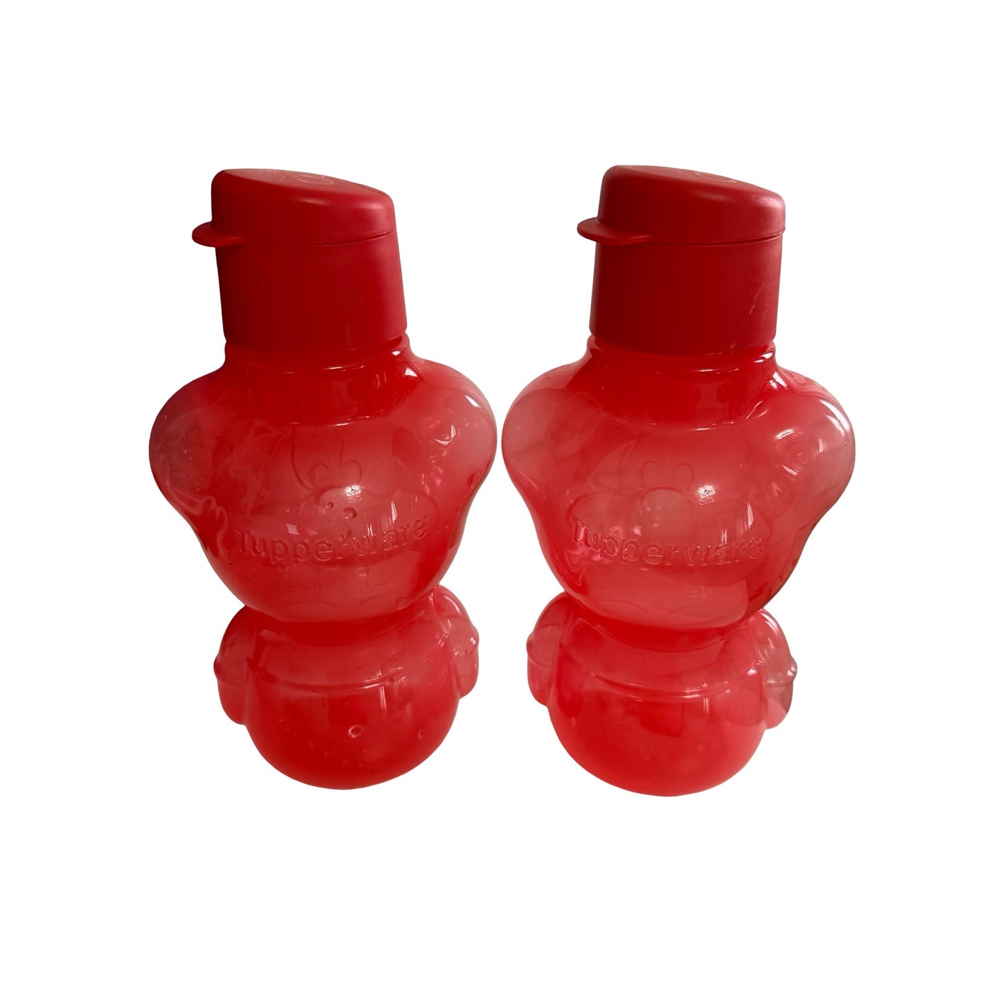 Vintage Tupperware Mickey Mouse Water Bottles Set of 2 Red Disney Kids Drink Containers
