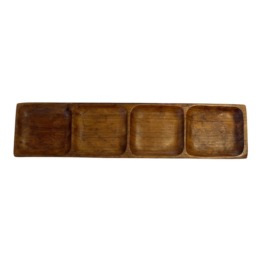 Vintage Teak Wood Divided Tray – 4 Section Snack or Condiment Server – Thailand – Mid-Century Modern
