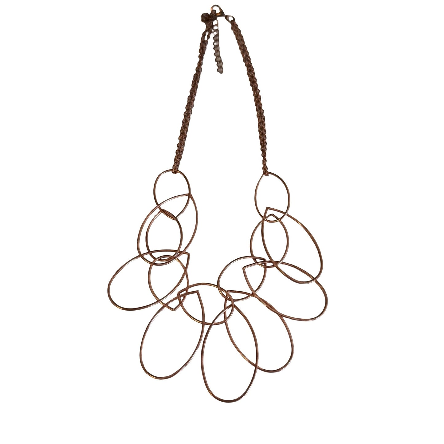 Statement Necklace Rose Gold Tone Open Oval Link Bib Necklace 14 Inch