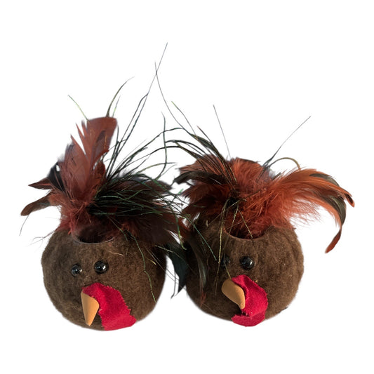 Vintage Fuzzy Turkey Taper Candle Holders Set of 2 Autumn Thanksgiving Decor