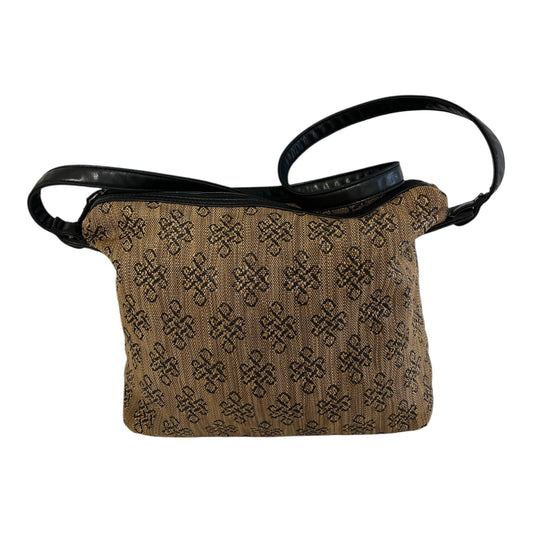 Stone Mountain Tan & Black Floral Tapestry Shoulder Bag with Faux Leather Base & Asian Script Lining