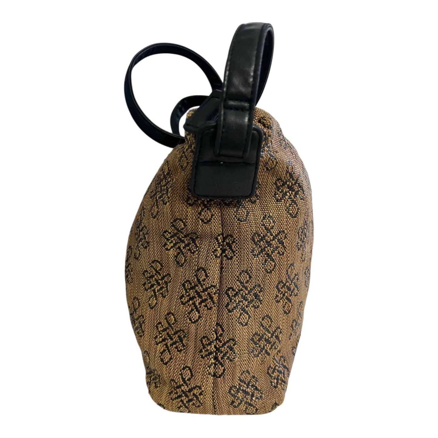 Stone Mountain Tan & Black Floral Tapestry Shoulder Bag with Faux Leather Base & Asian Script Lining