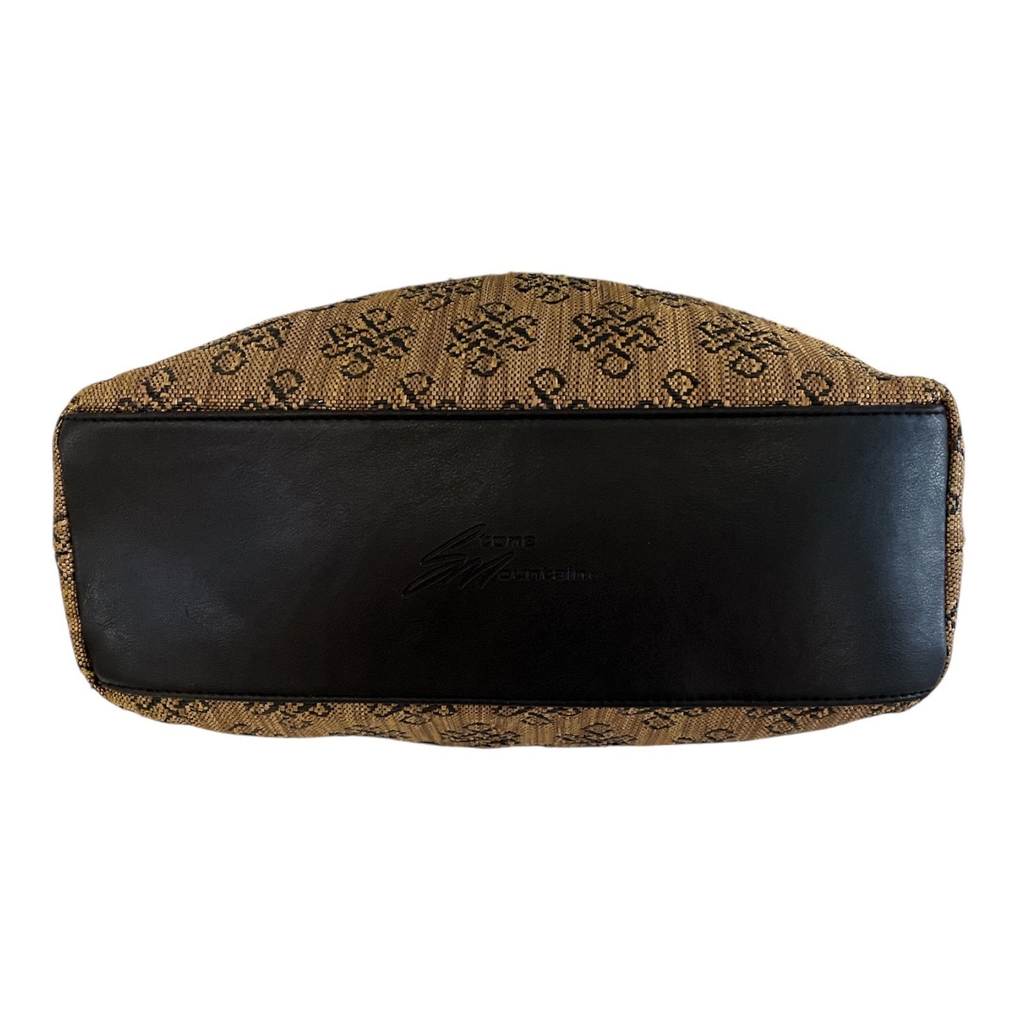 Stone Mountain Tan & Black Floral Tapestry Shoulder Bag with Faux Leather Base & Asian Script Lining