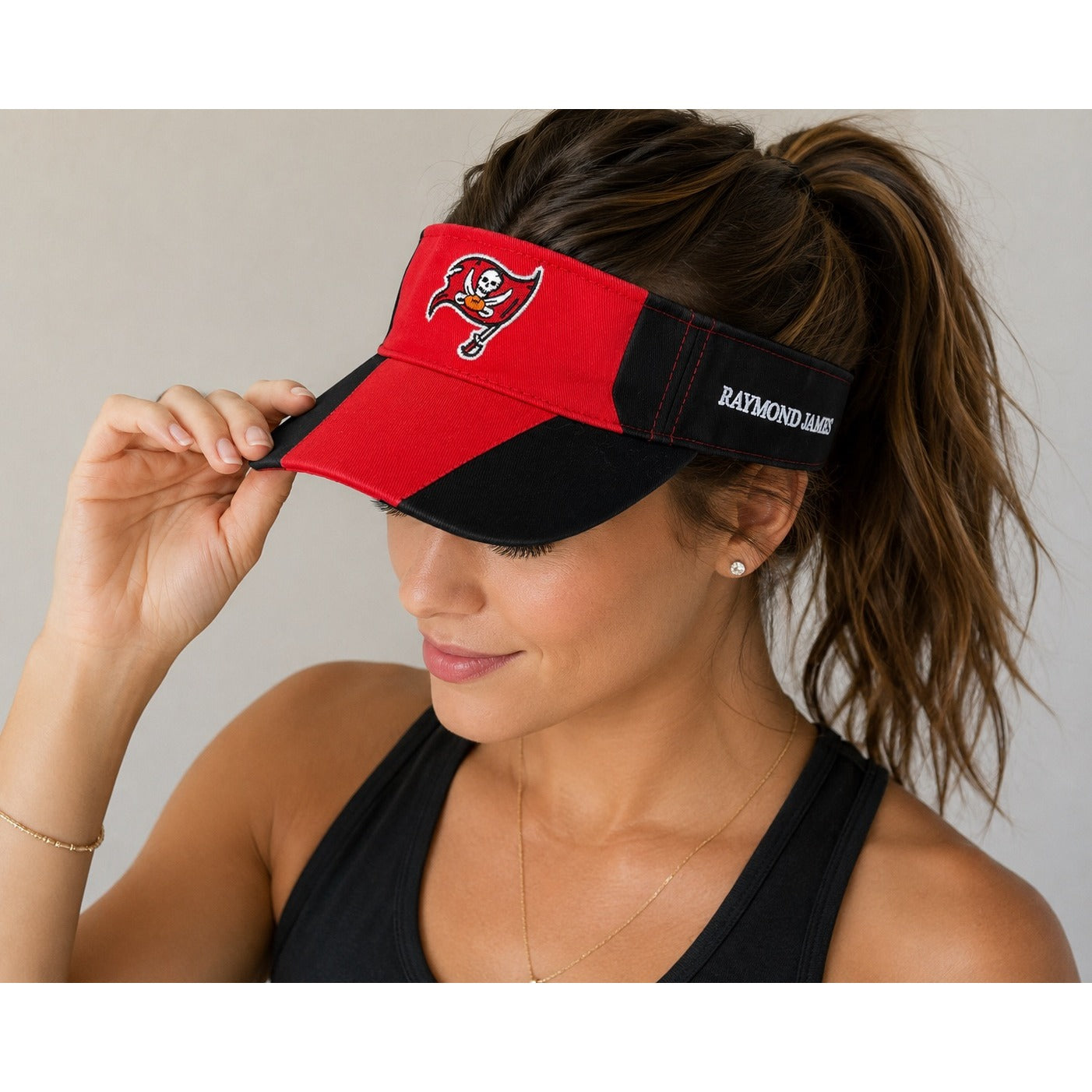 Tampa Bay Buccaneers Visor Raymond James Stadium Red Black Adjustable Cotton Hat
