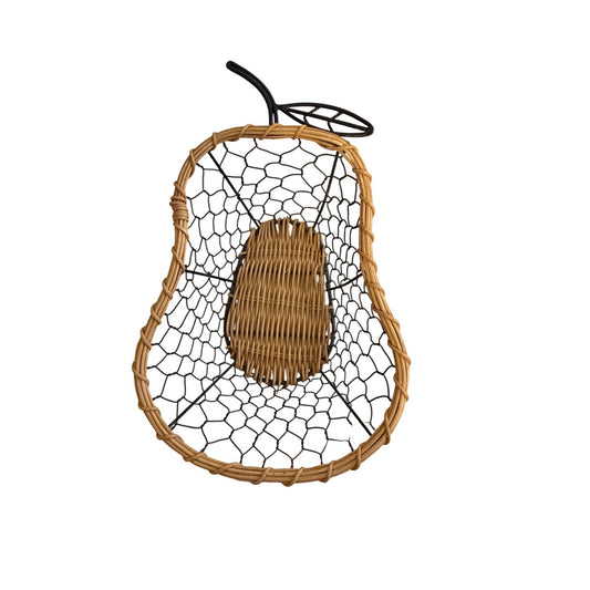 Vintage Pear Shaped Wire Basket Wicker Accent Decorative Fruit Basket Rustic Farmhouse