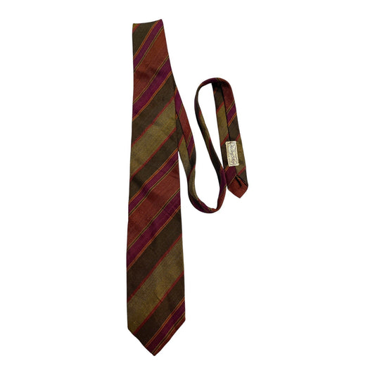 1960s–70s Vintage Striped Wool Blend Tie by B.J. Ernst – The Tog Shop Grandville MI – 52 Inch – Red Gold Olive Brown