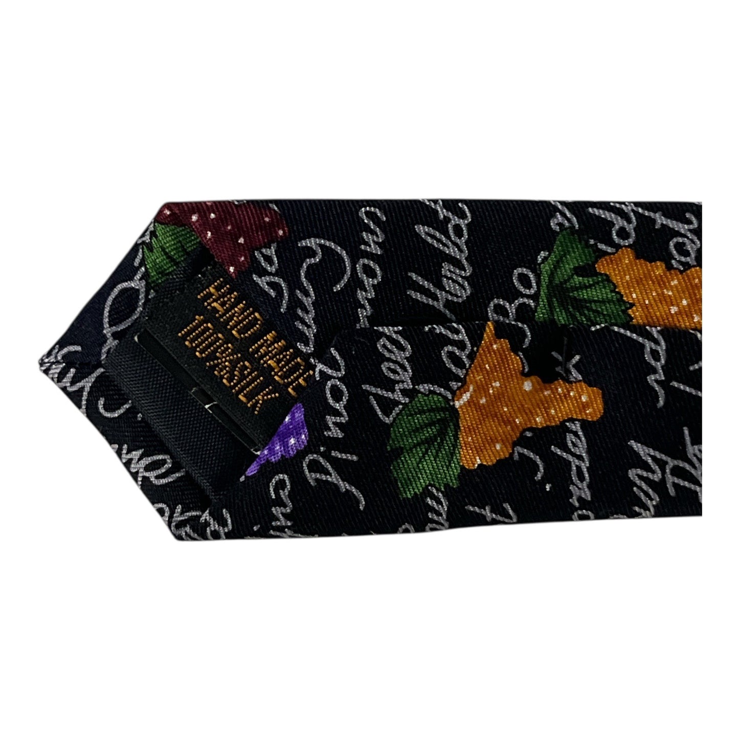 VTG Alynn Neckwear “Wine Grapes” Silk Tie – Wine Varietal Script & Grapes Print – 60x3