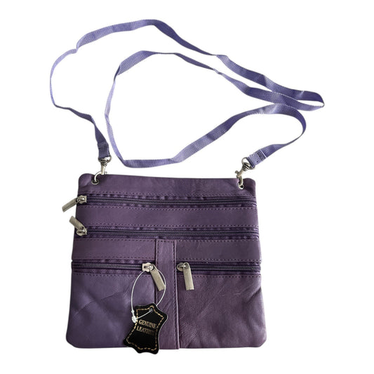 Lavender Genuine Leather Crossbody Bag with Front and Back Zippers