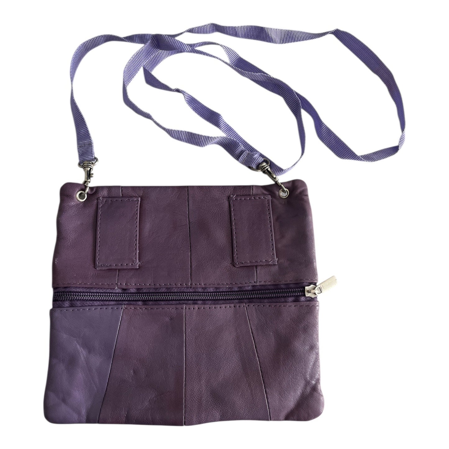 Lavender Genuine Leather Crossbody Bag with Front and Back Zippers