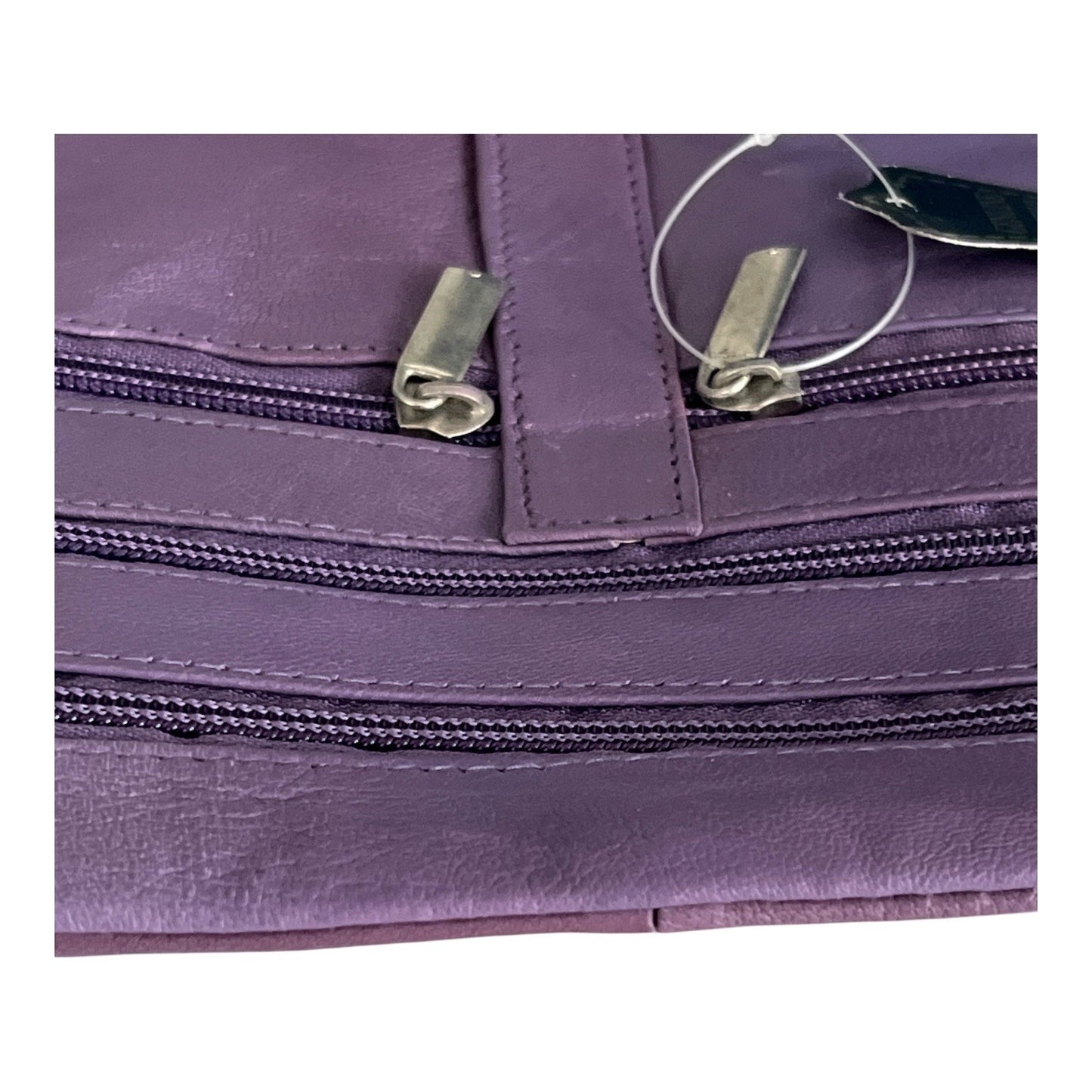 Lavender Genuine Leather Crossbody Bag with Front and Back Zippers