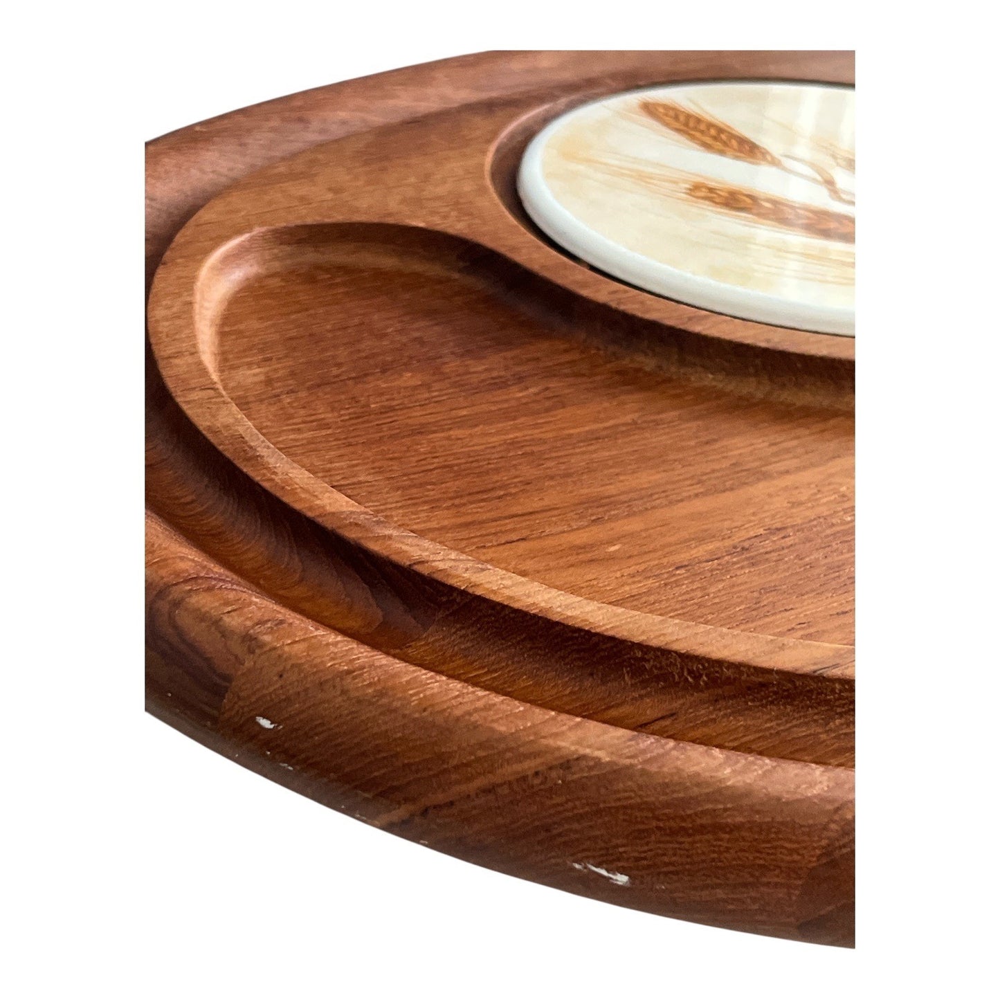 Vintage Good Wood Genuine Teak Thailand Serving Tray With Ceramic Wheat Tile Center 18x14 Mid Century Style