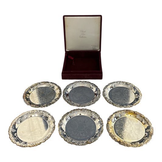Set of 6 CREA Milano Classic Silverplate Collection Coasters with Storage Box – 4” – 1990s to Early 2000s