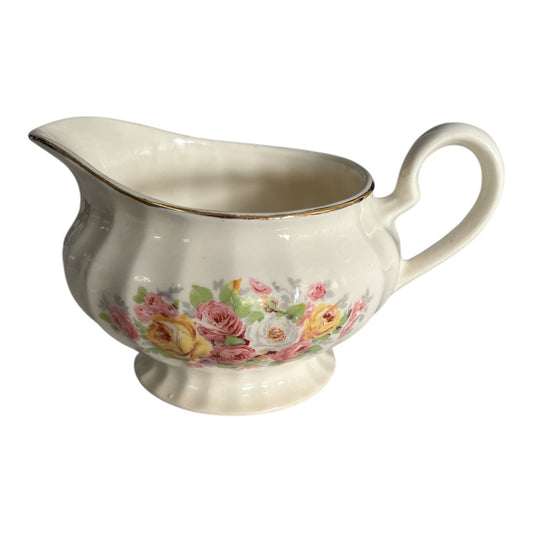Vintage Edwin M. Knowles Floral Gravy Boat Creamer Semi Vitreous USA