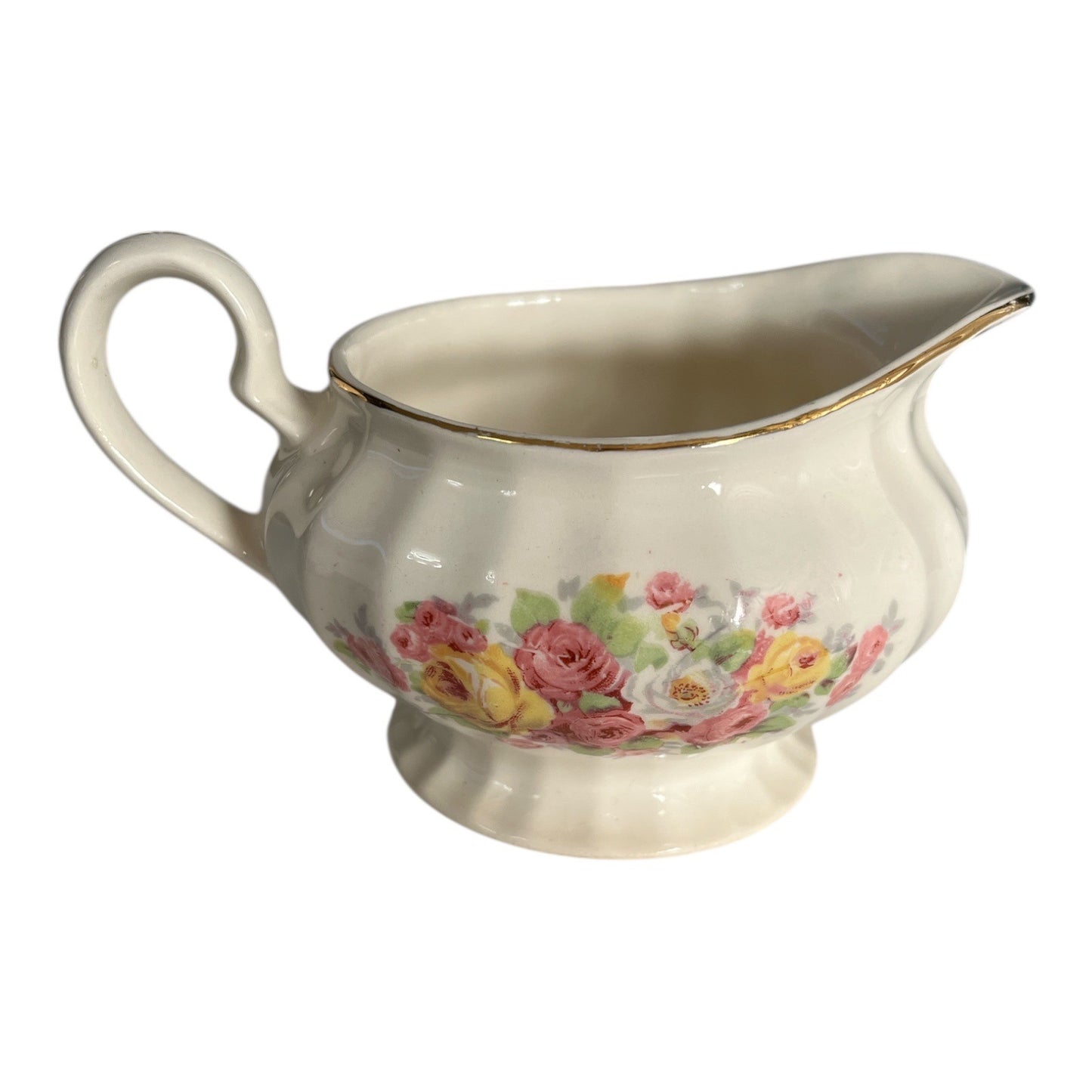 Vintage Edwin M. Knowles Floral Gravy Boat Creamer Semi Vitreous USA
