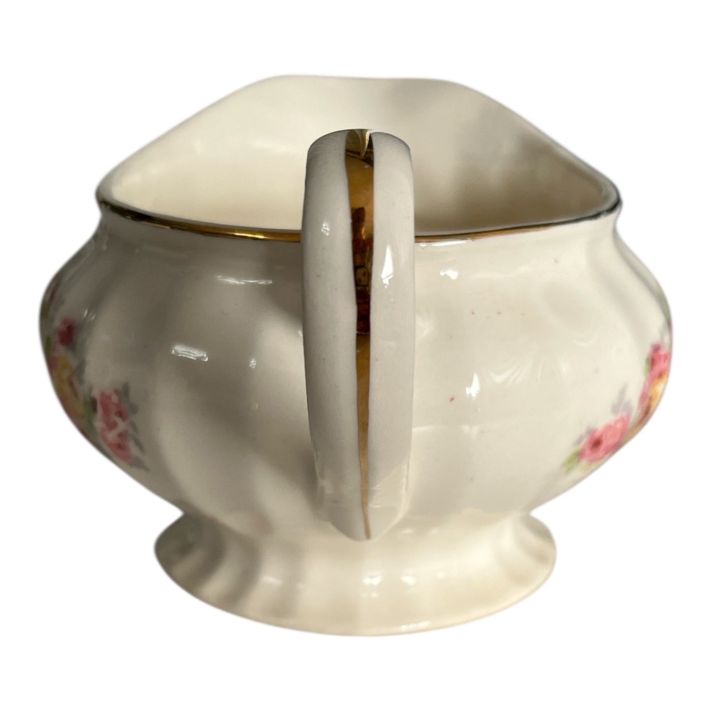 Vintage Edwin M. Knowles Floral Gravy Boat Creamer Semi Vitreous USA