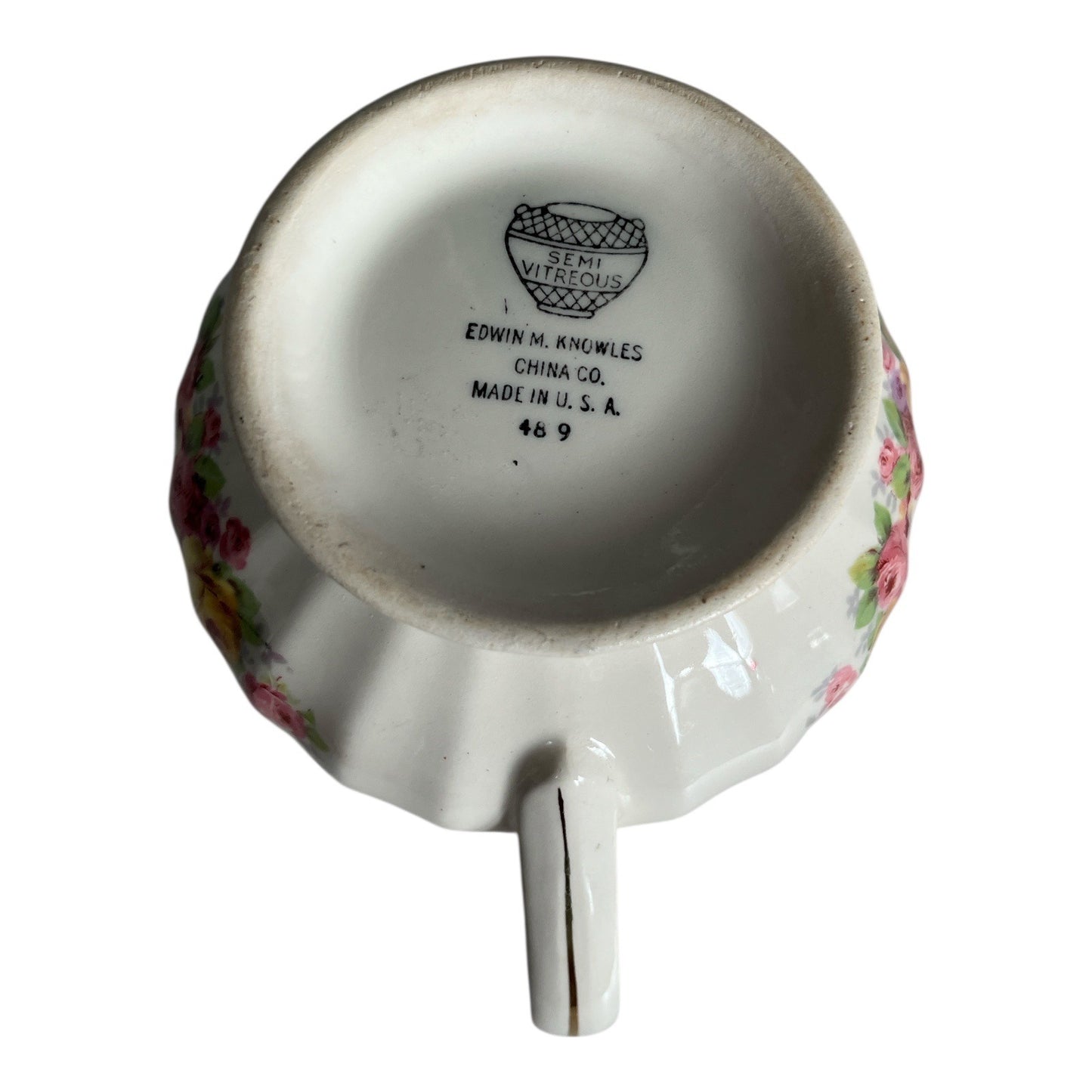 Vintage Edwin M. Knowles Floral Gravy Boat Creamer Semi Vitreous USA