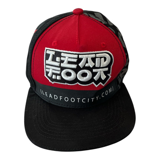 Lead Foot City Snapback Hat Red Black Graphic Cap 100% Cotton Adjustable Strapback Circa 2020s