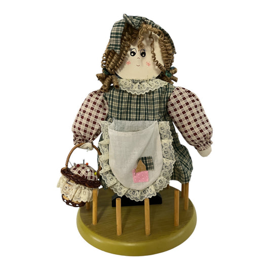 Vintage Thread Spool Holder Rag Doll Peg Rack Primitive Sewing Decor