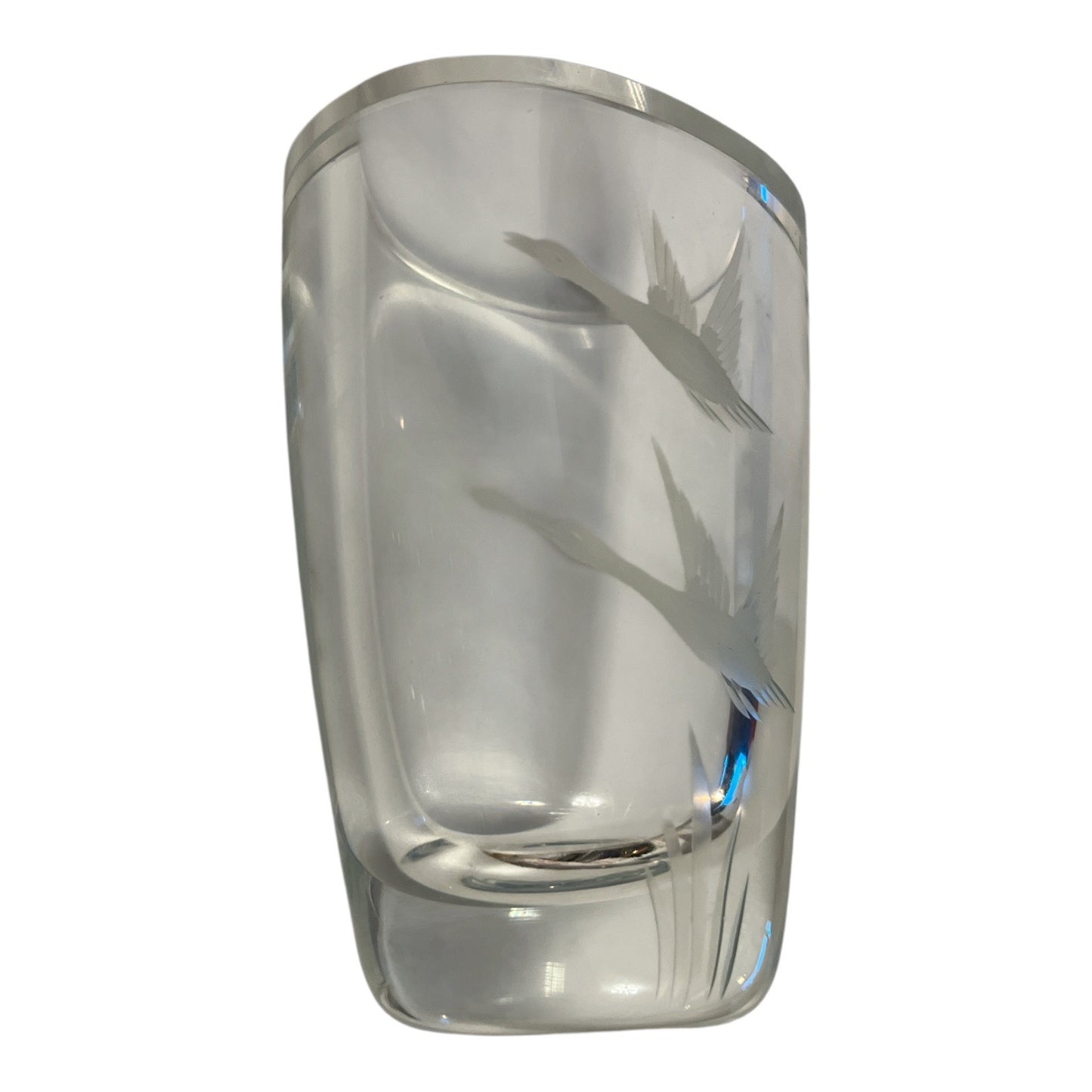Vintage Etched Crystal Vase with Flying Geese – Heavy Clear Glass – 5 x 3.5