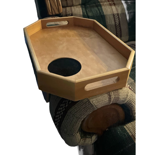 Vintage Wooden Over-Arm Sofa Tray with Cup Holder – Made in Taiwan R.O.C.