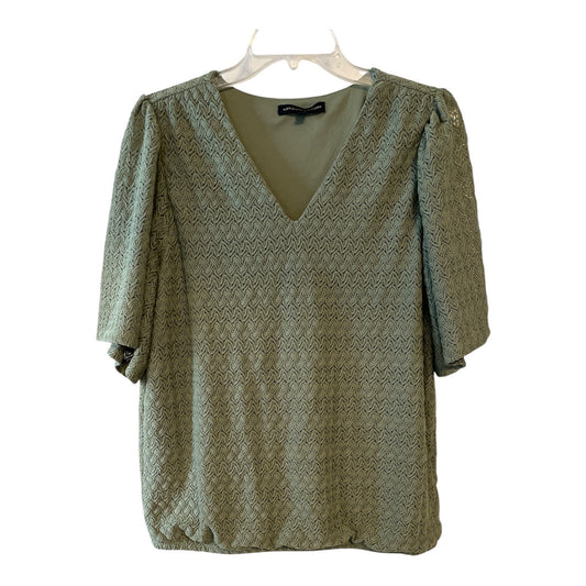 Adrienne Vittadini Women’s Size L Green Textured V-Neck Blouse, Elastic Hem