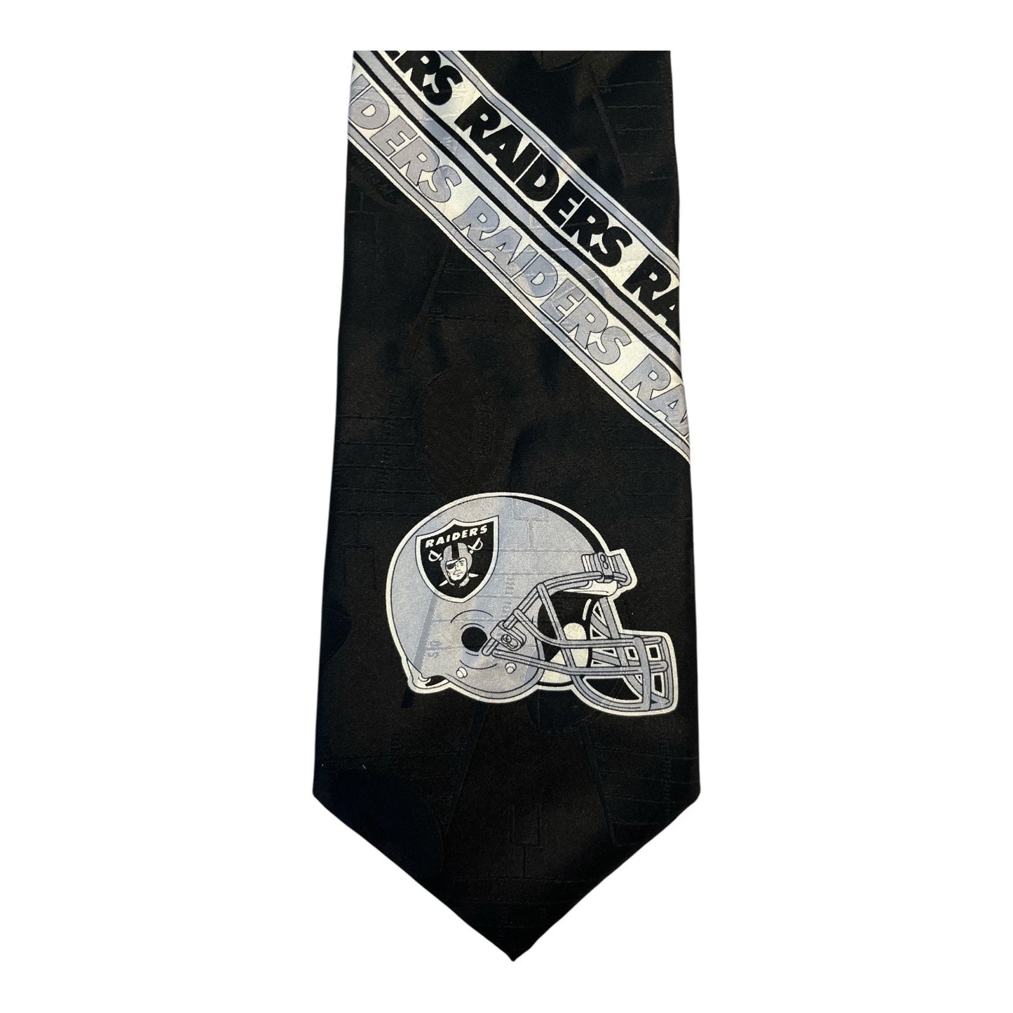 Vintage 1996 NFL Raiders Silk Tie – Black & Silver Football Helmet Necktie – 100% Silk, 55”