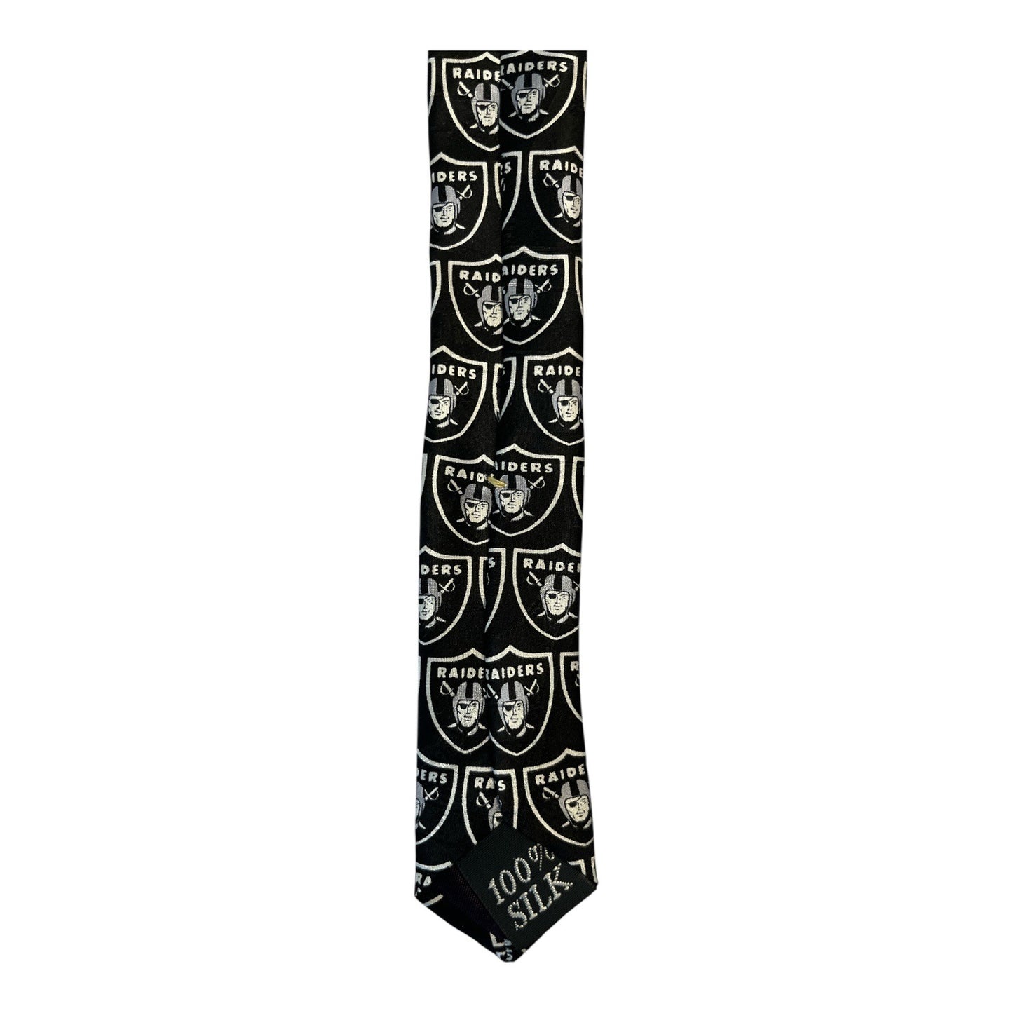 Vintage 1996 NFL Raiders Silk Tie – Black & Silver Football Helmet Necktie – 100% Silk, 55”