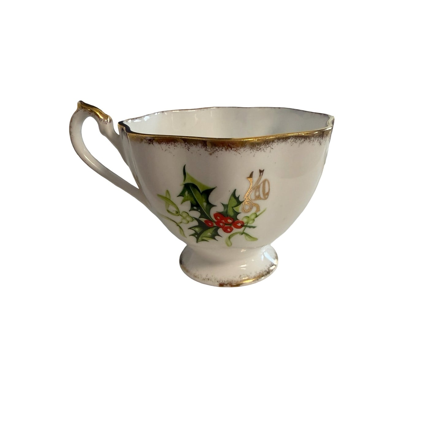 Vintage Queen Anne Yuletide Fine Bone China Teacup Holly Berries Gold Trim England