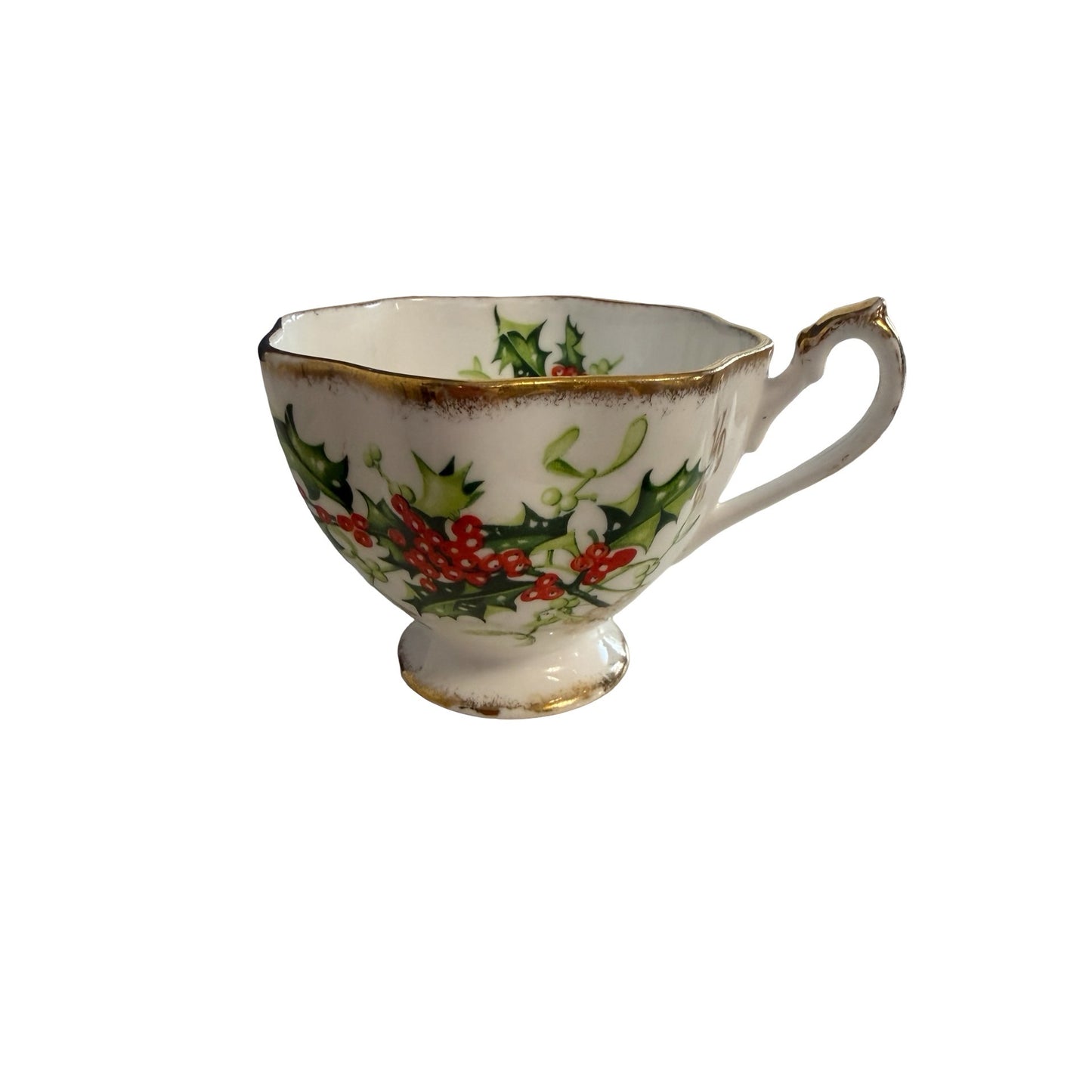 Vintage Queen Anne Yuletide Fine Bone China Teacup Holly Berries Gold Trim England