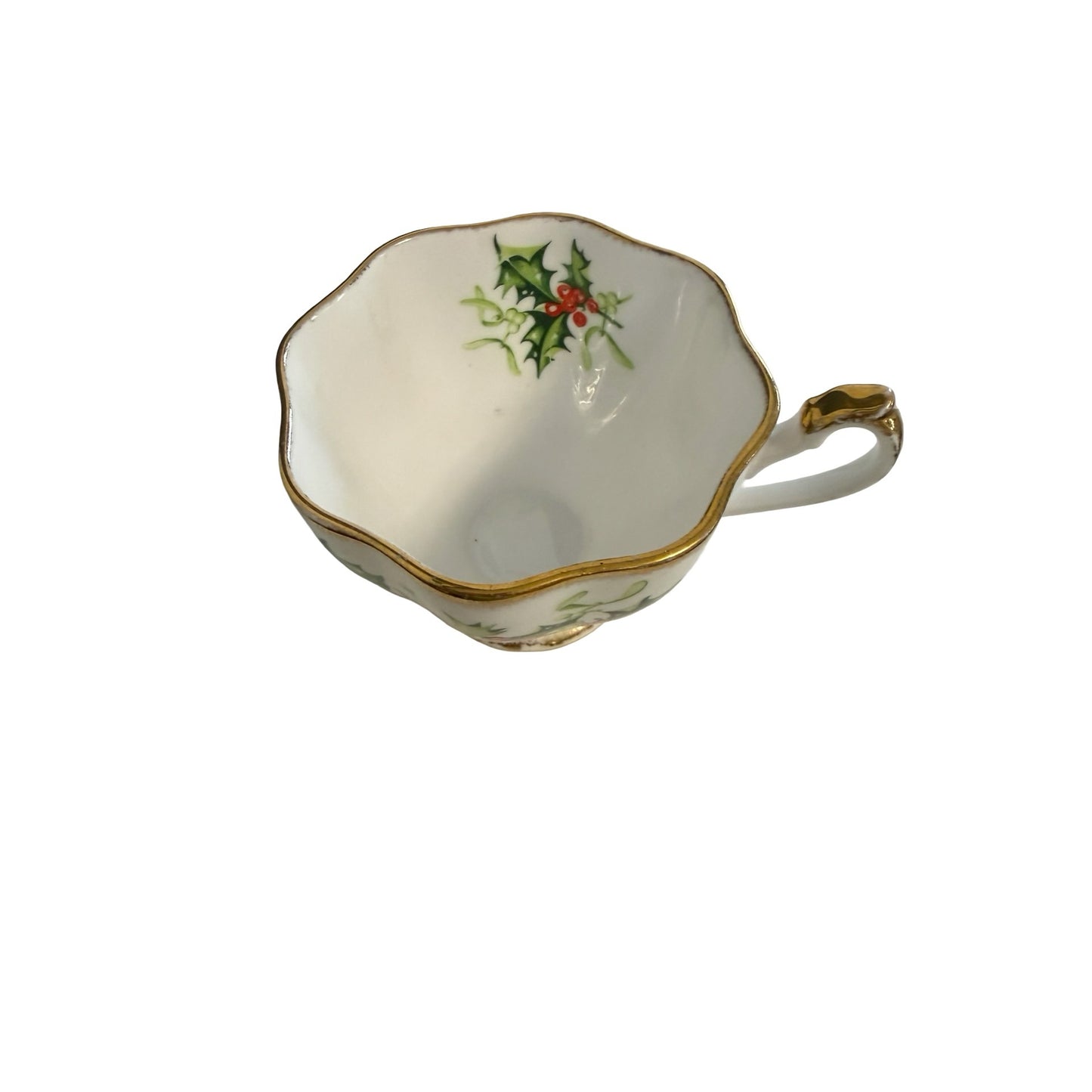 Vintage Queen Anne Yuletide Fine Bone China Teacup Holly Berries Gold Trim England