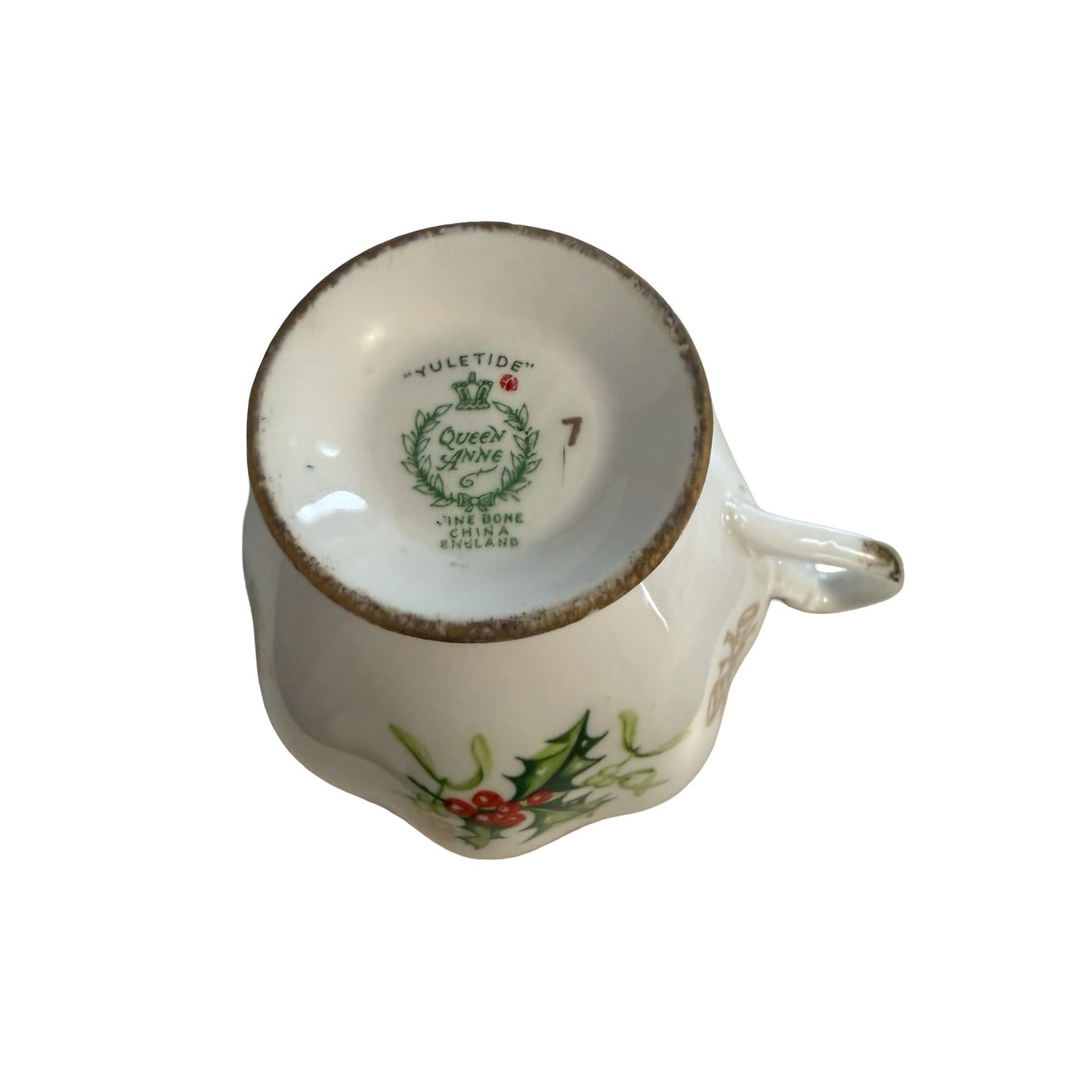 Vintage Queen Anne Yuletide Fine Bone China Teacup Holly Berries Gold Trim England
