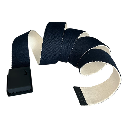 Nike OSFM Canvas Web Belt – Navy Blue & White – 47" Clamp Buckle – Athletic Golf Casual