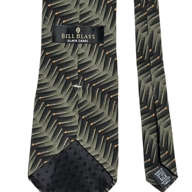 Vintage Y2K Bill Blass Black Label 100% Silk Necktie – Chevron Geometric Pattern