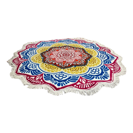Round Mandala Beach Towel – Multicolor Boho Style – 60” – NWOT
