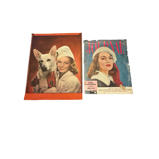 Vintage 1955 Ladies' Home Journal Cover Poster "Two Beauties" with White Dog Plus Doris Day Lustre-Creme Ad Print Set