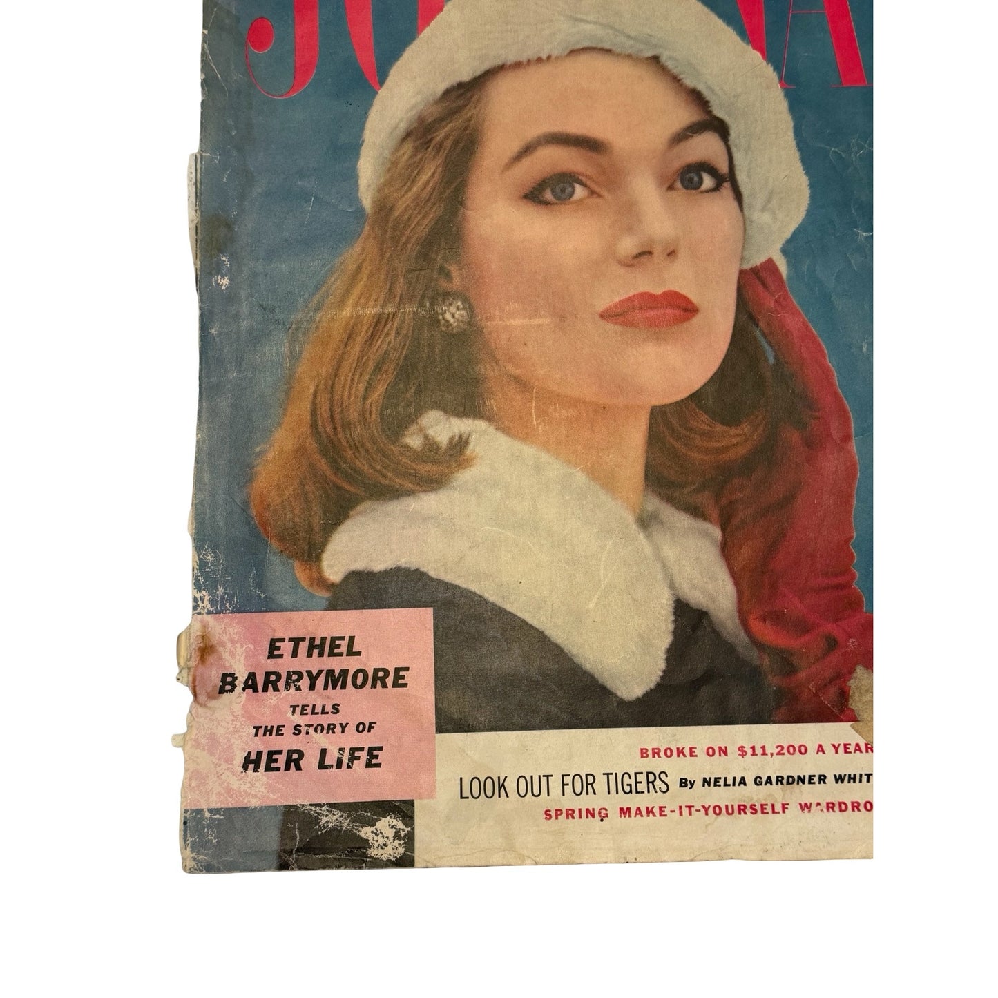 Vintage 1955 Ladies' Home Journal Cover Poster "Two Beauties" with White Dog Plus Doris Day Lustre-Creme Ad Print Set