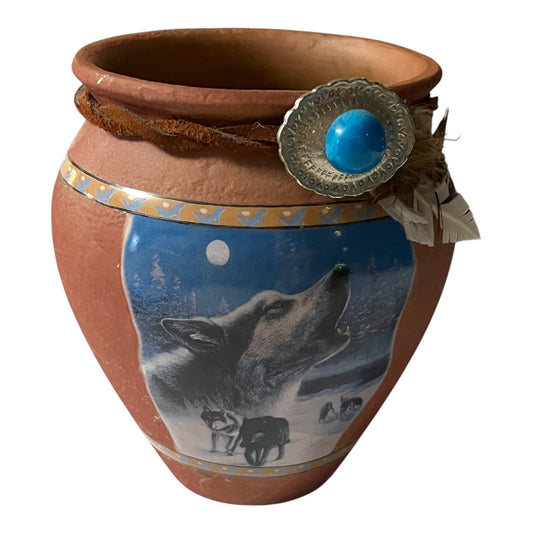 Cry of Courage Wolf Vase – Limited Edition 2001 HC – Southwestern Terra Cotta Style