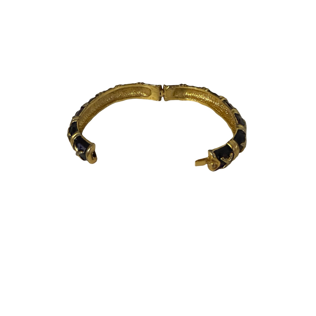 Vintage 1980s Black Enamel Gold Tone X Kiss Hinged Bangle Bracelet