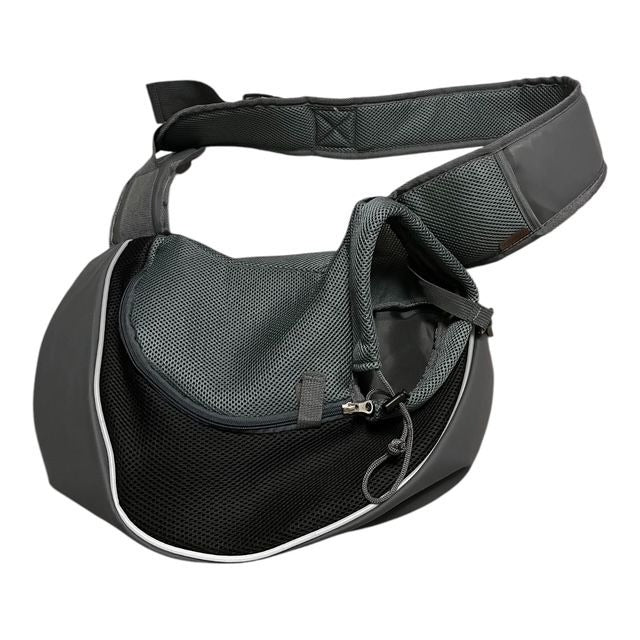 Gray Mesh Pet Sling Carrier Bag for Small Dogs or Cats – Hands-Free Crossbody Design