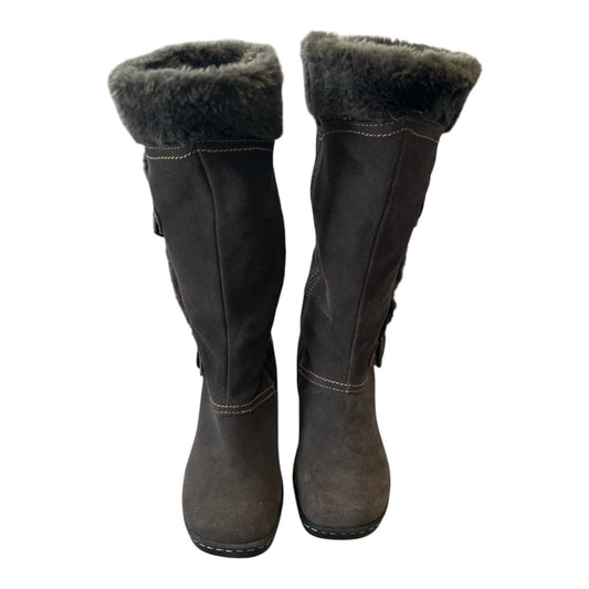 Beartrap Cathy Suede Fur-Lined Mid-Calf Boots Size 7.5 With Buckle Accents & Non-Slip Soles Brown