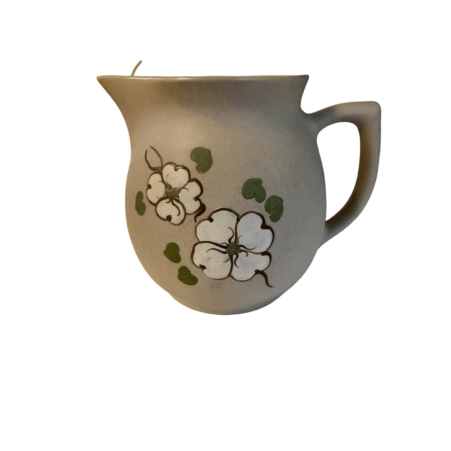 Pigeon Forge Pottery Handcrafted Stoneware Creamer Pitcher Dogwood Floral Gray Yellow Interior