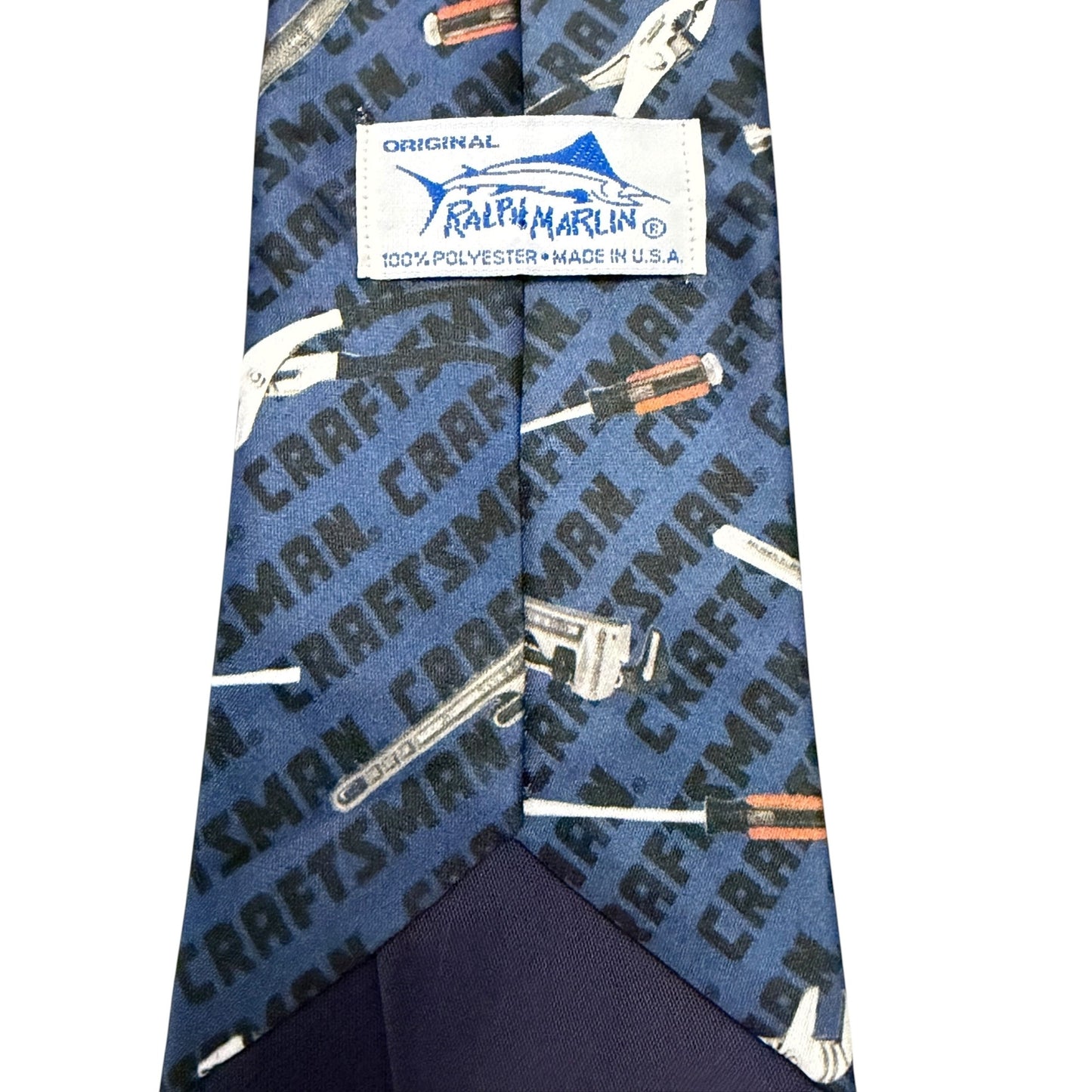 Vintage 1992 Ralph Marlin Craftsman Tools Necktie Blue Tool Print Made in USA Polyester