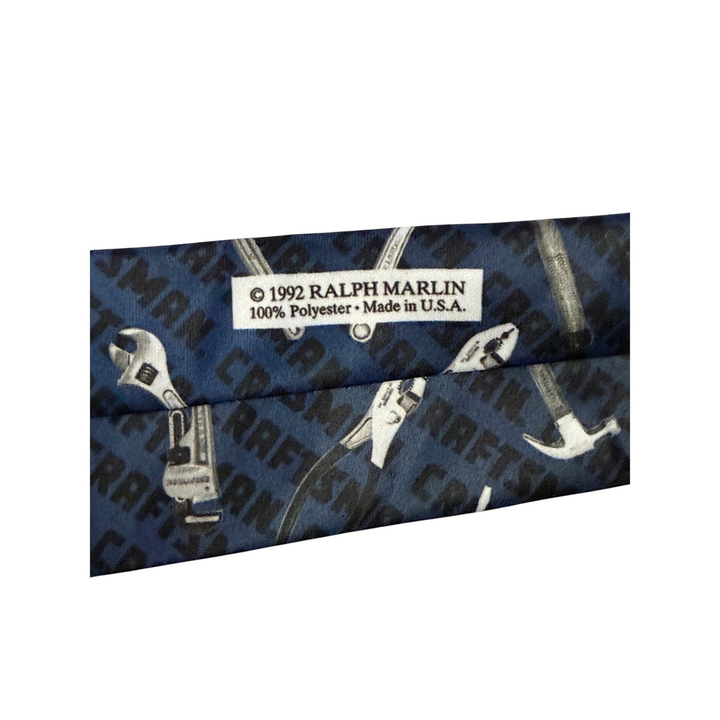 Vintage 1992 Ralph Marlin Craftsman Tools Necktie Blue Tool Print Made in USA Polyester