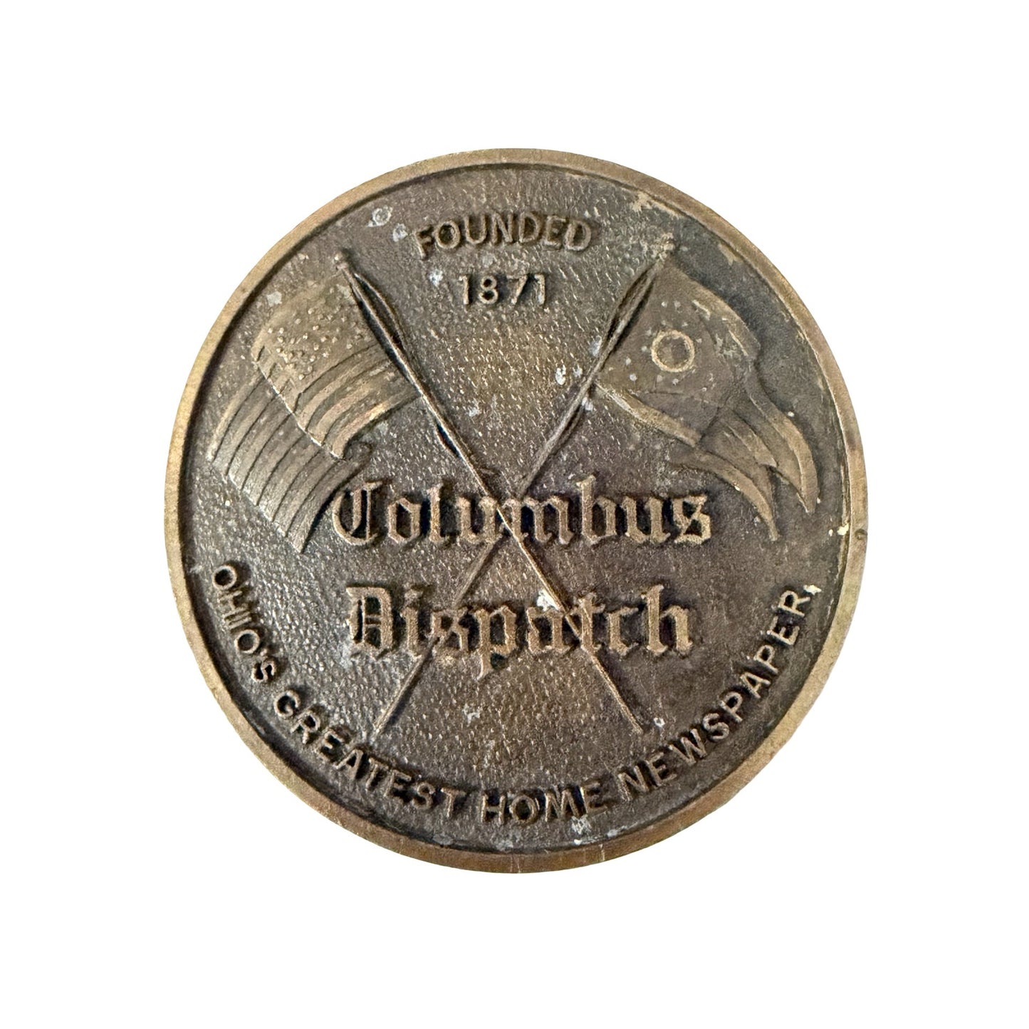 Vintage Columbus Dispatch Belt Buckle Founded 1871 Ohio's Greatest Home Newspaper
