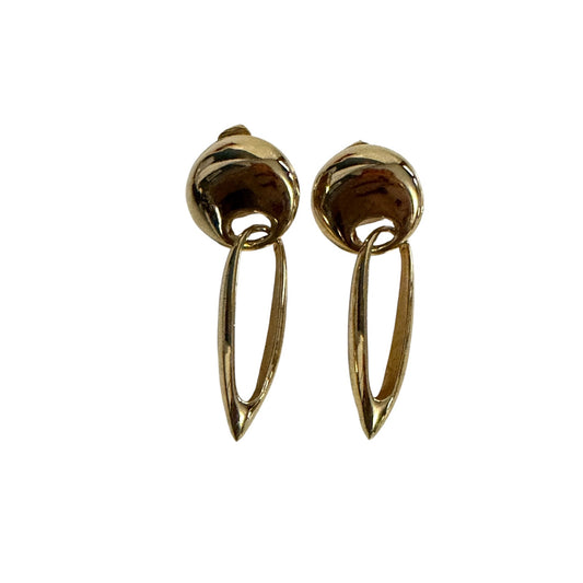 Vintage Gold Tone Open Marquise Drop Clip On Earrings Modernist 2 Inch